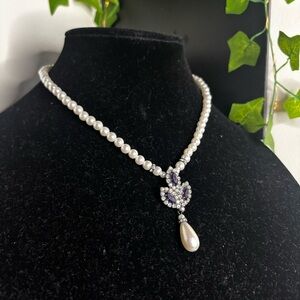 ✨Vintage Inspired Pearl Necklace w/ Rhinestone & Teardrop Pearl Drop✨